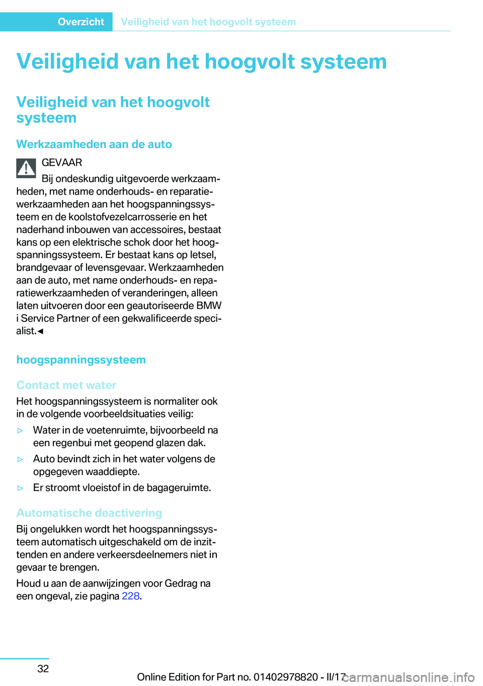 BMW I3 2017  Instructieboekjes (in Dutch) �V�e�i�l�i�g�h�e�i�d��v�a�n��h�e�t��h�o�o�g�v�o�l�t��s�y�s�t�e�e�m�V�e�i�l�i�g�h�e�i�d��v�a�n��h�e�t��h�o�o�g�v�o�l�t
�s�y�s�t�e�e�m
�W�e�r�k�z�a�a�m�h�e�d�e�n��a�a�n��d�e��a�u�t�o �G�E�V�A�