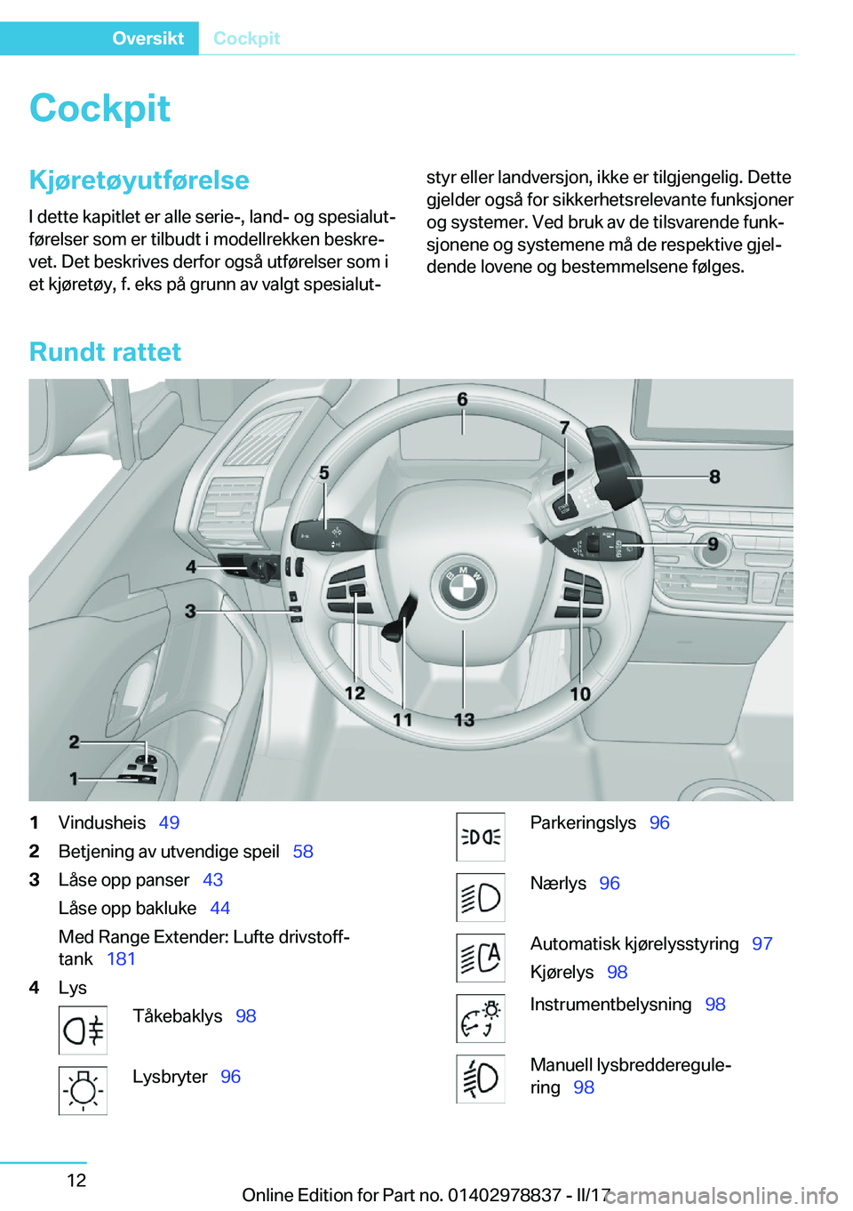 BMW I3 2017  InstruksjonsbØker (in Norwegian) �C�o�c�k�p�i�t�K�j�