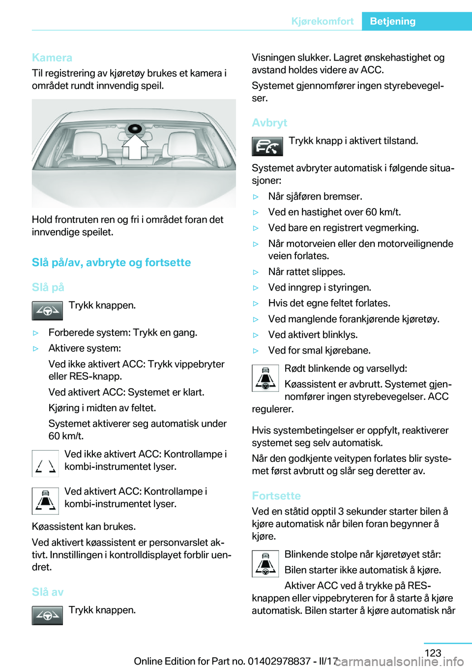 BMW I3 2017  InstruksjonsbØker (in Norwegian) �K�a�m�e�r�a�T�i�l� �r�e�g�i�s�t�r�e�r�i�n�g� �a�v� �k�j�