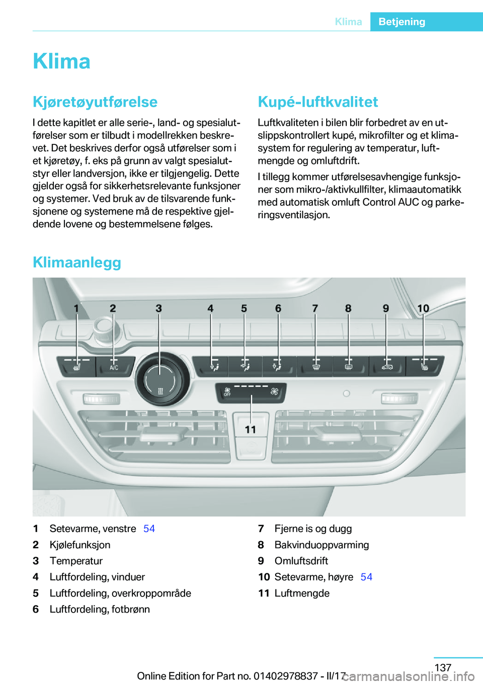 BMW I3 2017  InstruksjonsbØker (in Norwegian) �K�l�i�m�a�K�j�