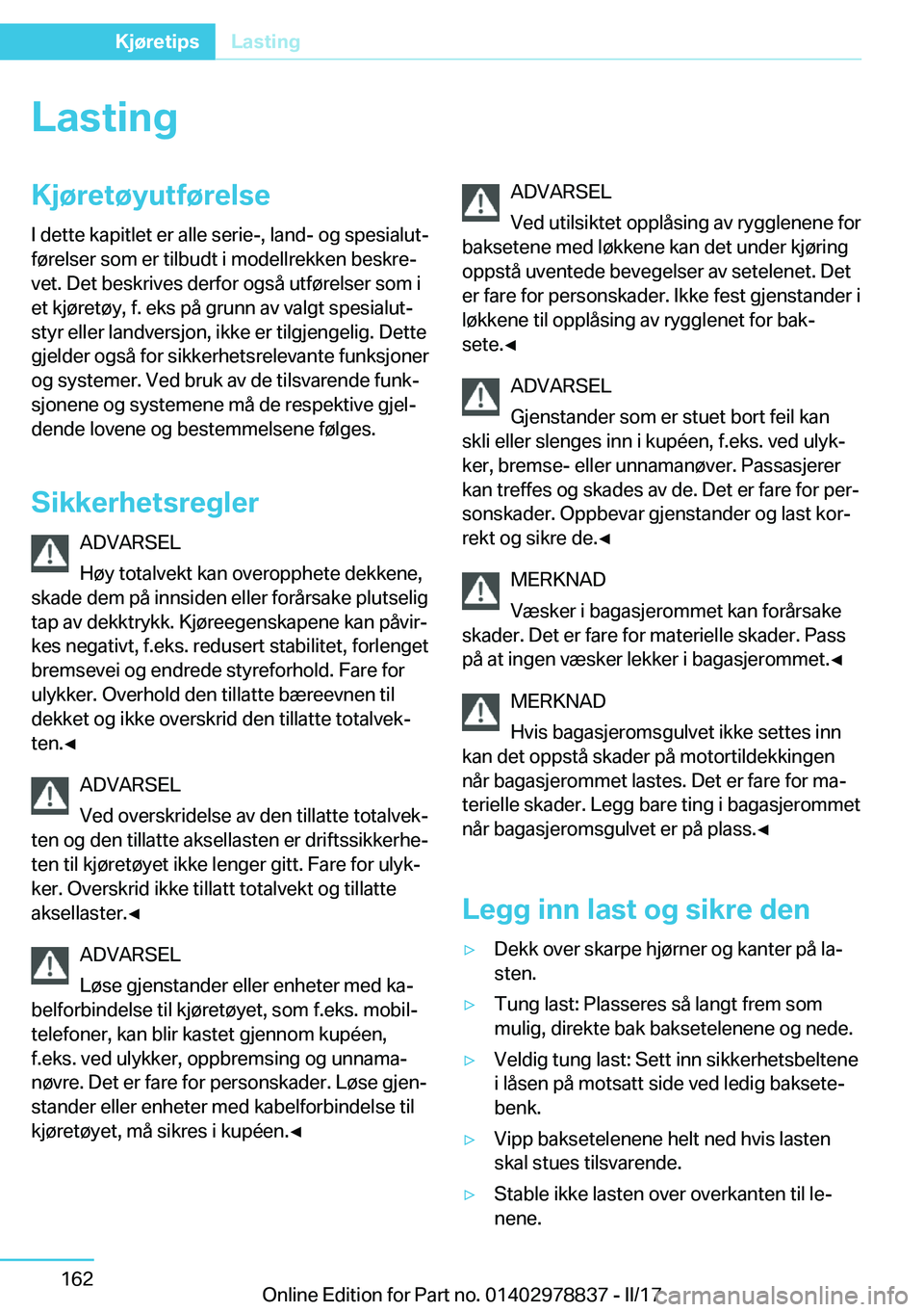 BMW I3 2017  InstruksjonsbØker (in Norwegian) �L�a�s�t�i�n�g�K�j�