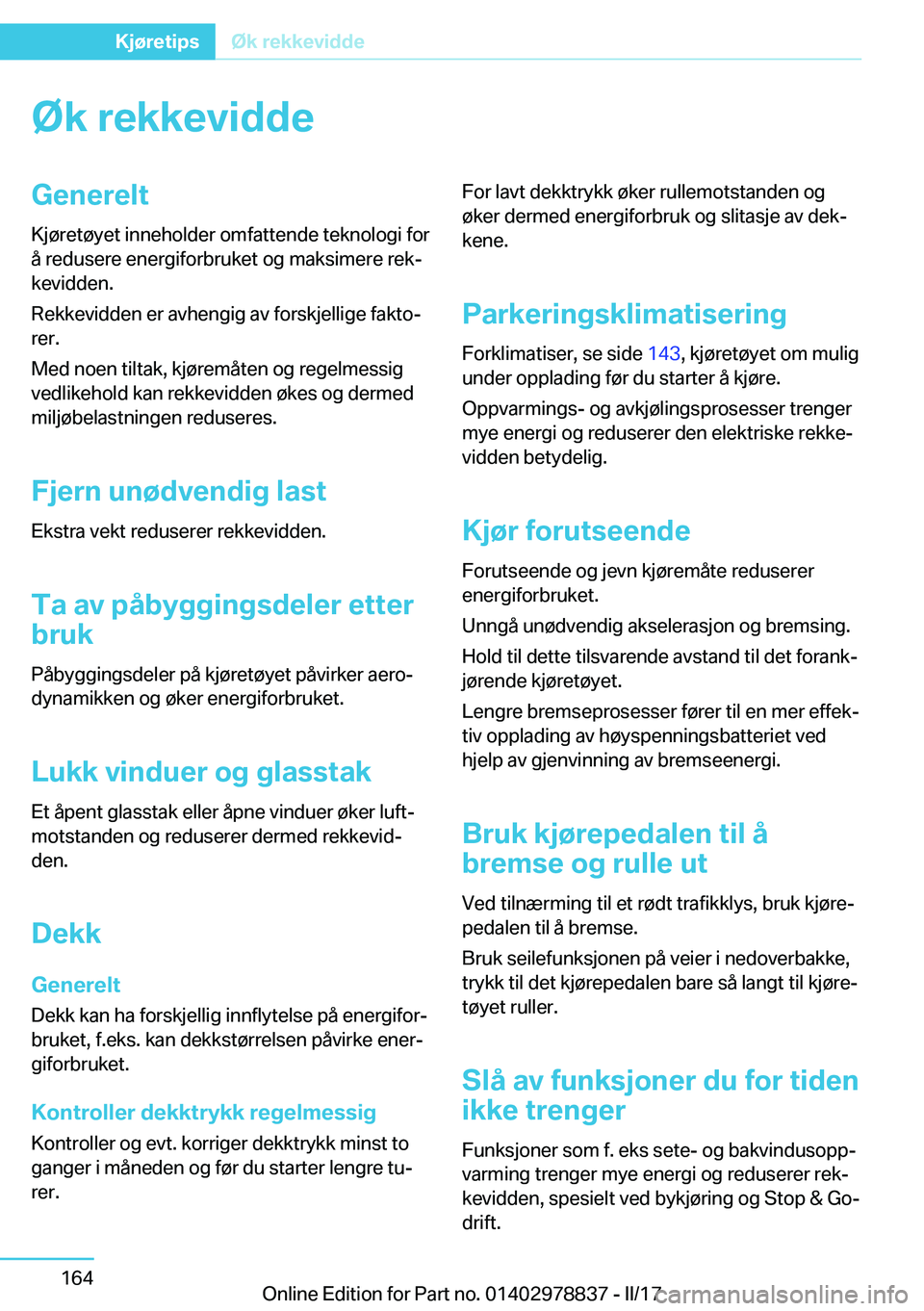 BMW I3 2017  InstruksjonsbØker (in Norwegian) �