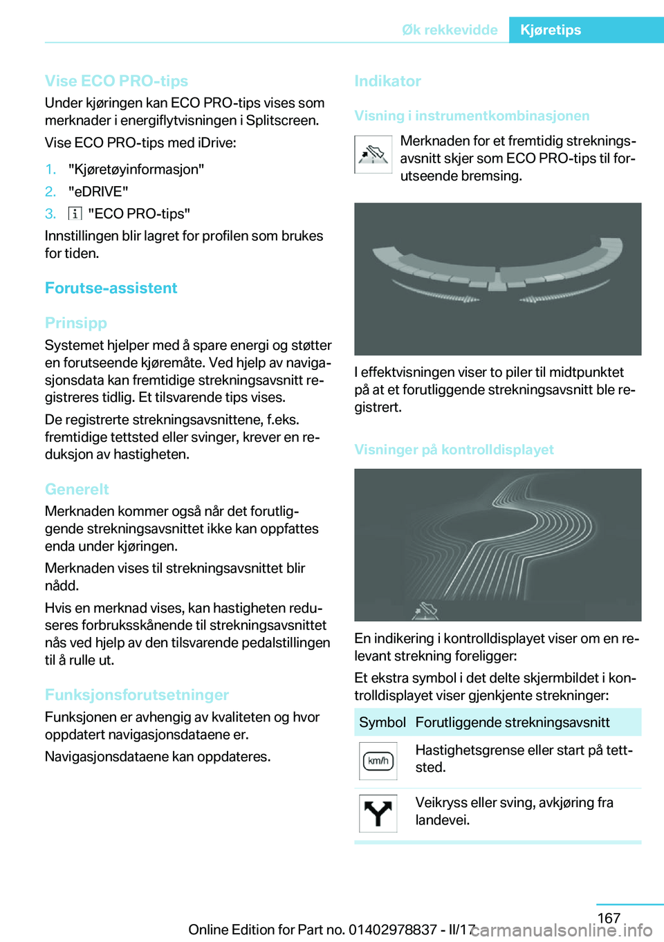 BMW I3 2017  InstruksjonsbØker (in Norwegian) �V�i�s�e��E�C�O��P�R�O�-�t�i�p�s
�U�n�d�e�r� �k�j�