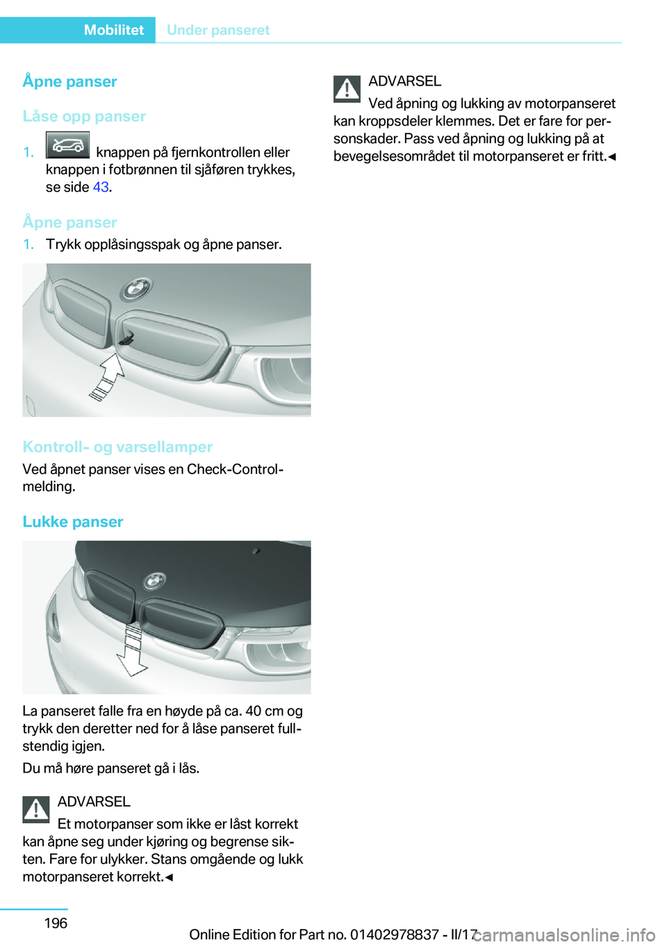 BMW I3 2017  InstruksjonsbØker (in Norwegian) �