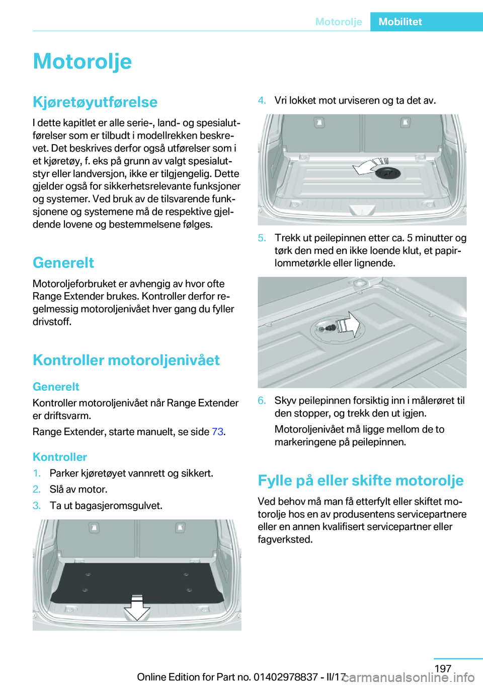 BMW I3 2017  InstruksjonsbØker (in Norwegian) �M�o�t�o�r�o�l�j�e�K�j�