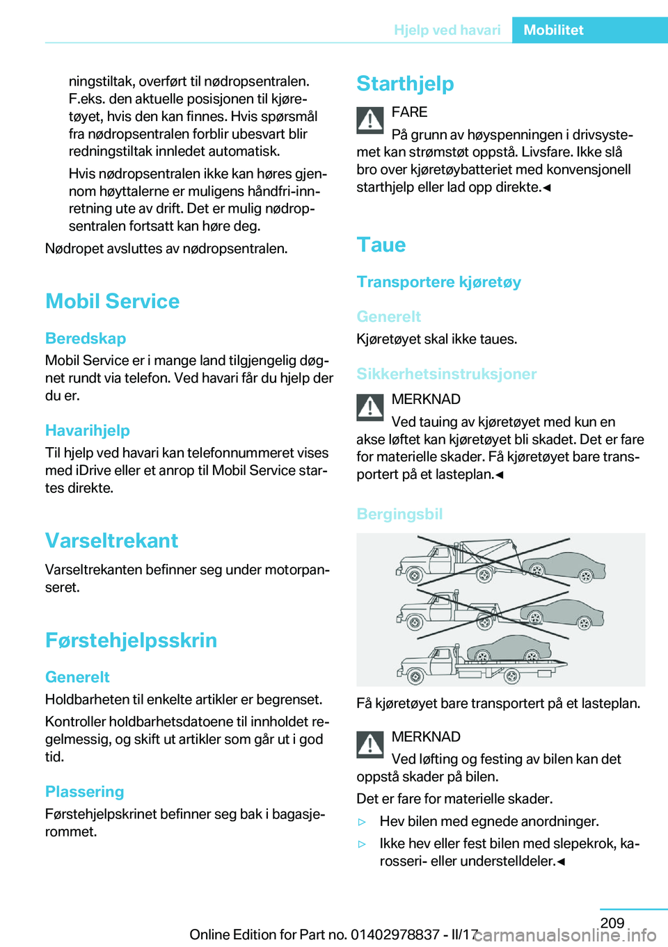 BMW I3 2017  InstruksjonsbØker (in Norwegian) �n�i�n�g�s�t�i�l�t�a�k�,� �o�v�e�r�f�