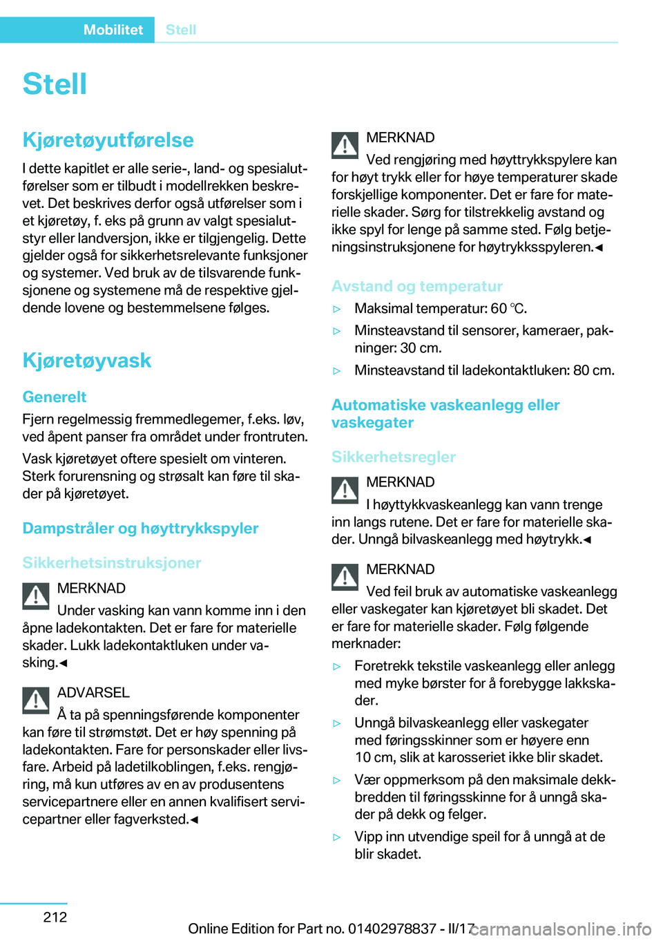 BMW I3 2017  InstruksjonsbØker (in Norwegian) �S�t�e�l�l�K�j�