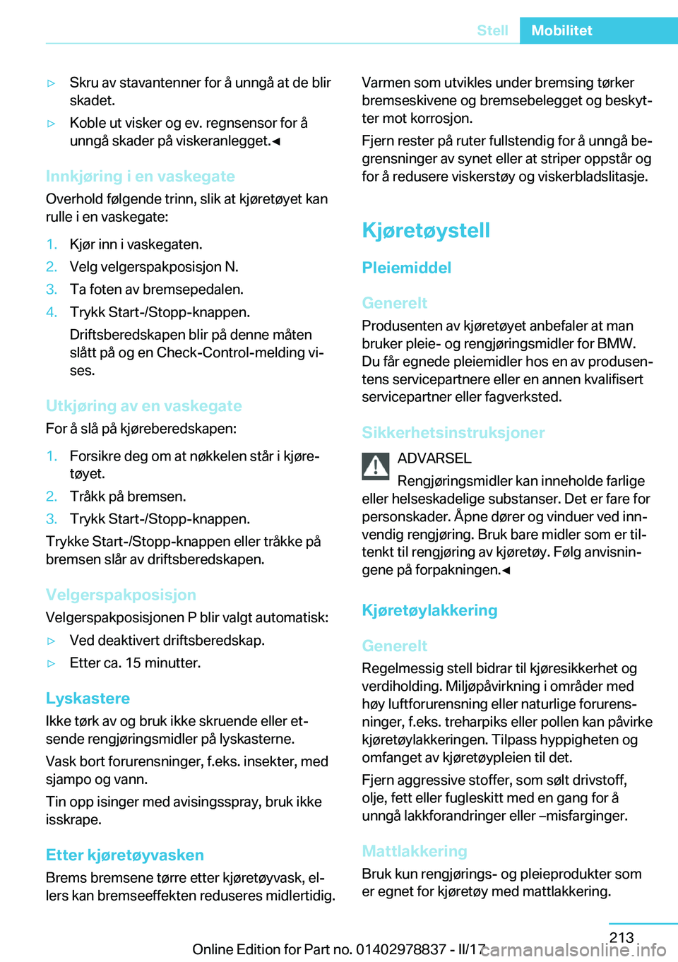 BMW I3 2017  InstruksjonsbØker (in Norwegian) y�S�k�r�u� �a�v� �s�t�a�v�a�n�t�e�n�n�e�r� �f�o�r� �å� �u�n�n�g�å� �a�t� �d�e� �b�l�i�r�s�k�a�d�e�t�.y�K�o�b�l�e� �u�t� �v�i�s�k�e�r� �o�g� �e�v�.� �r�e�g�n�s�e�n�s�o�r� �f�o�r� �å�u�n�n�g�å� �s