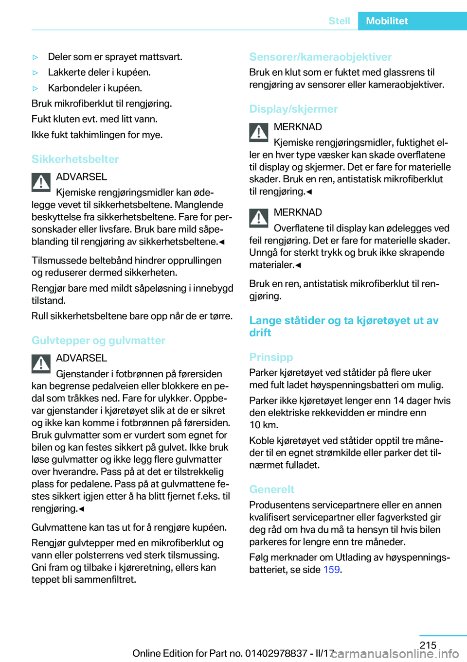BMW I3 2017  InstruksjonsbØker (in Norwegian) y�D�e�l�e�r� �s�o�m� �e�r� �s�p�r�a�y�e�t� �m�a�t�t�s�v�a�r�t�.y�L�a�k�k�e�r�t�e� �d�e�l�e�r� �i� �k�u�p�