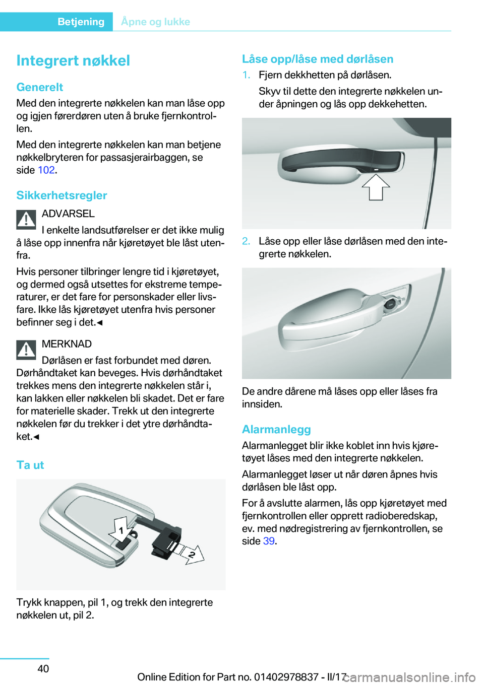 BMW I3 2017  InstruksjonsbØker (in Norwegian) �I�n�t�e�g�r�e�r�t��n�