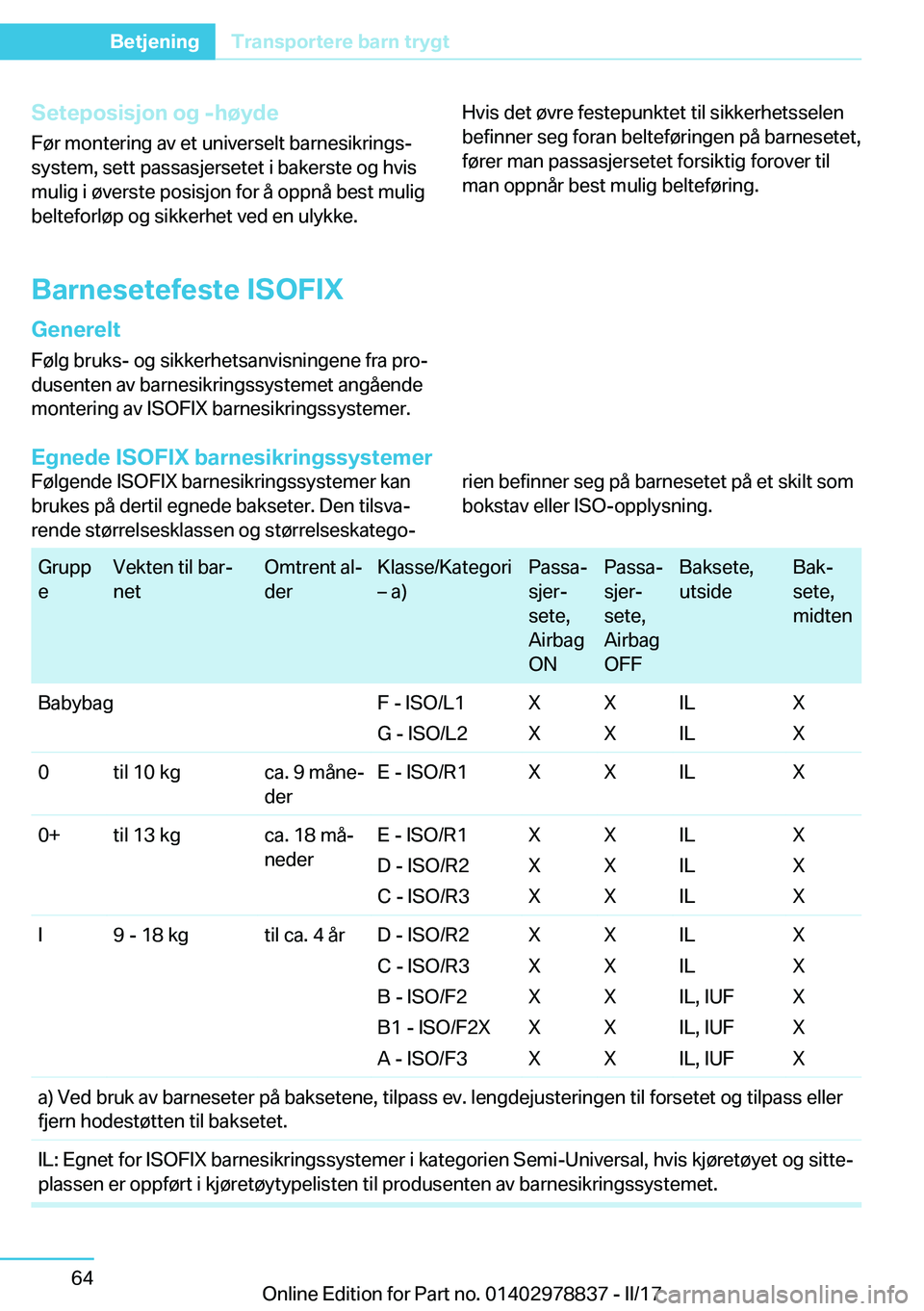 BMW I3 2017  InstruksjonsbØker (in Norwegian) �S�e�t�e�p�o�s�i�s�j�o�n��o�g��-�h�