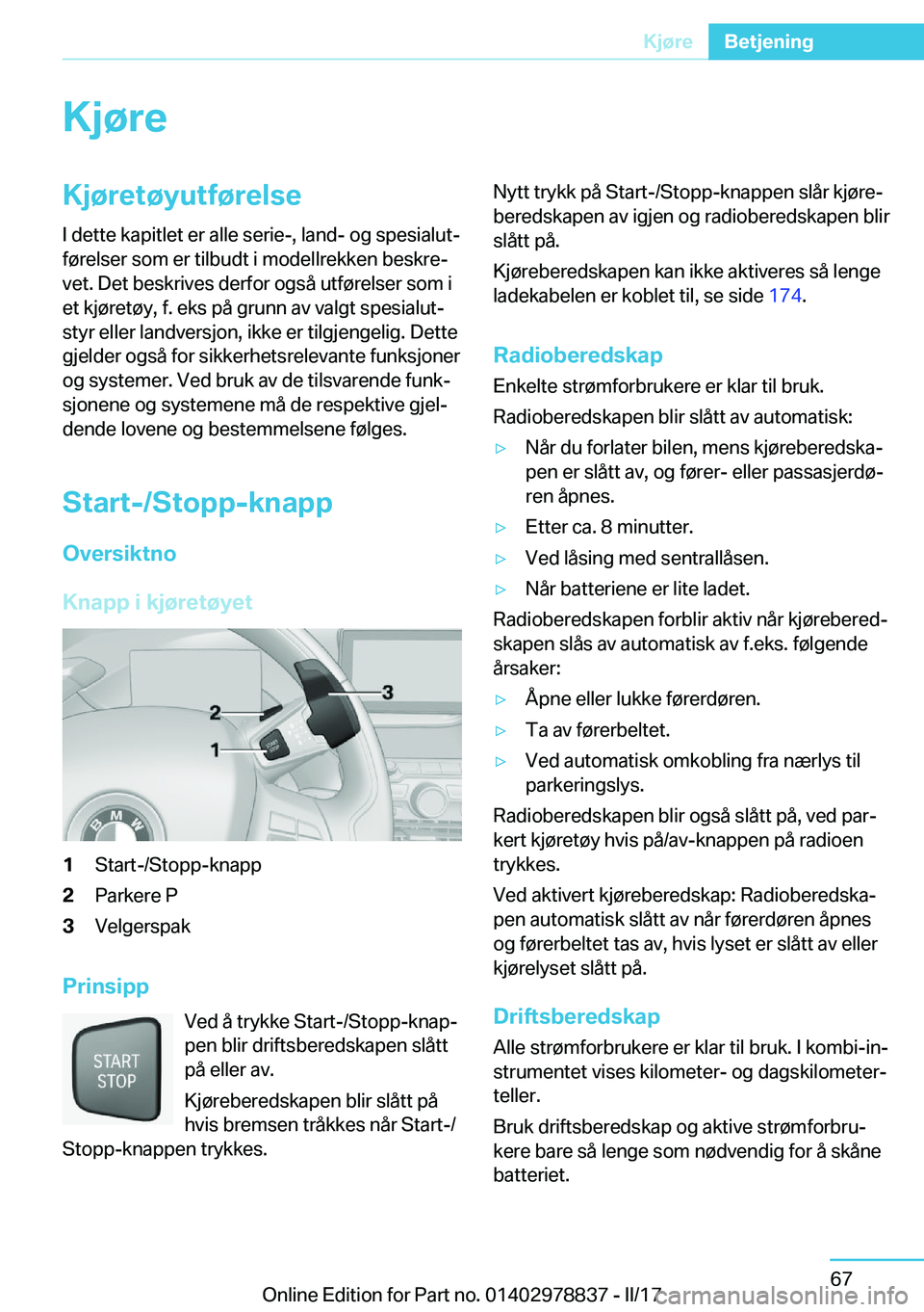 BMW I3 2017  InstruksjonsbØker (in Norwegian) �K�j�