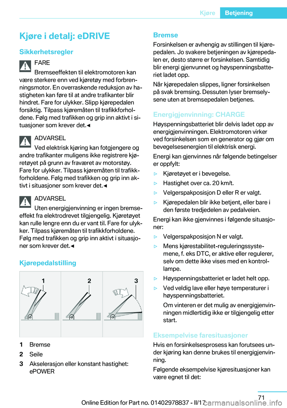 BMW I3 2017  InstruksjonsbØker (in Norwegian) �K�j�
