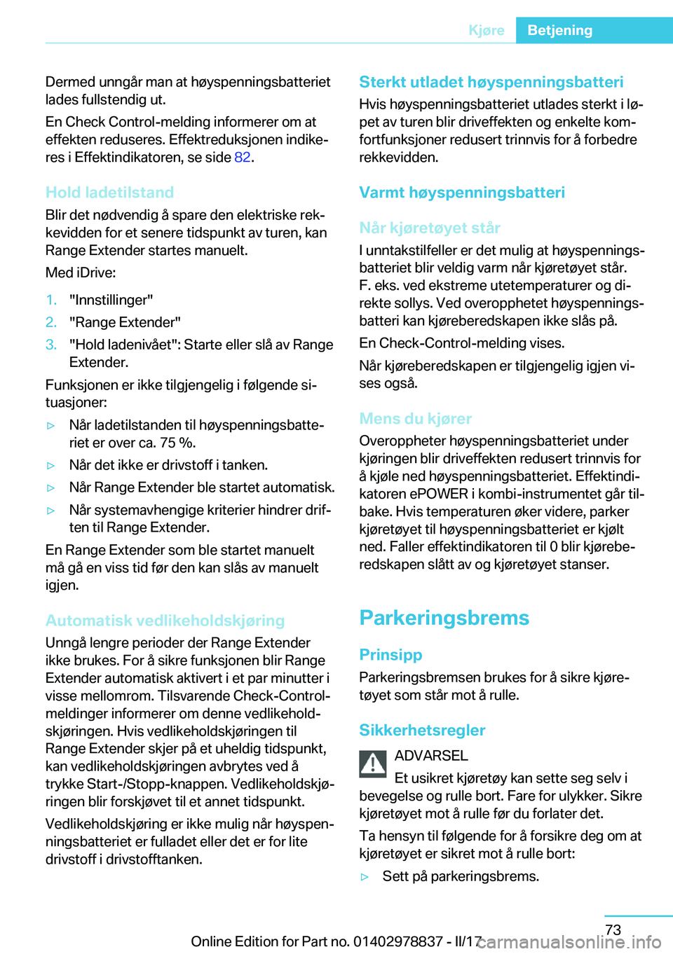 BMW I3 2017  InstruksjonsbØker (in Norwegian) �D�e�r�m�e�d� �u�n�n�g�å�r� �m�a�n� �a�t� �h�
