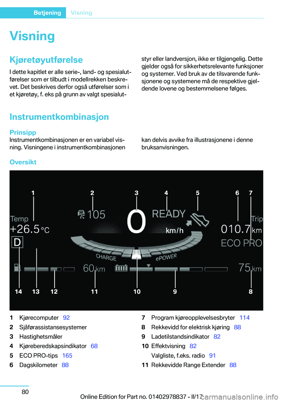 BMW I3 2017  InstruksjonsbØker (in Norwegian) �V�i�s�n�i�n�g�K�j�