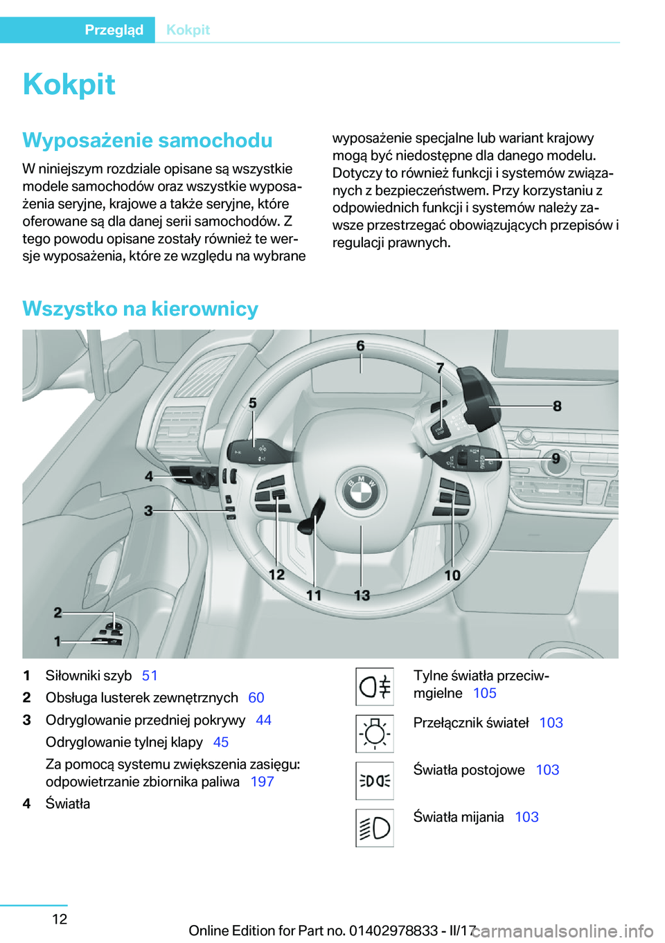 BMW I3 2017  Instrukcja obsługi (in Polish) �K�o�k�p�i�t�W�y�p�o�s�a9�e�n�i�e��s�a�m�o�c�h�o�d�u�W� �n�i�n�i�e�j�s�z�y�m� �r�o�z�d�z�i�a�l�e� �o�p�i�s�a�n�e� �s�