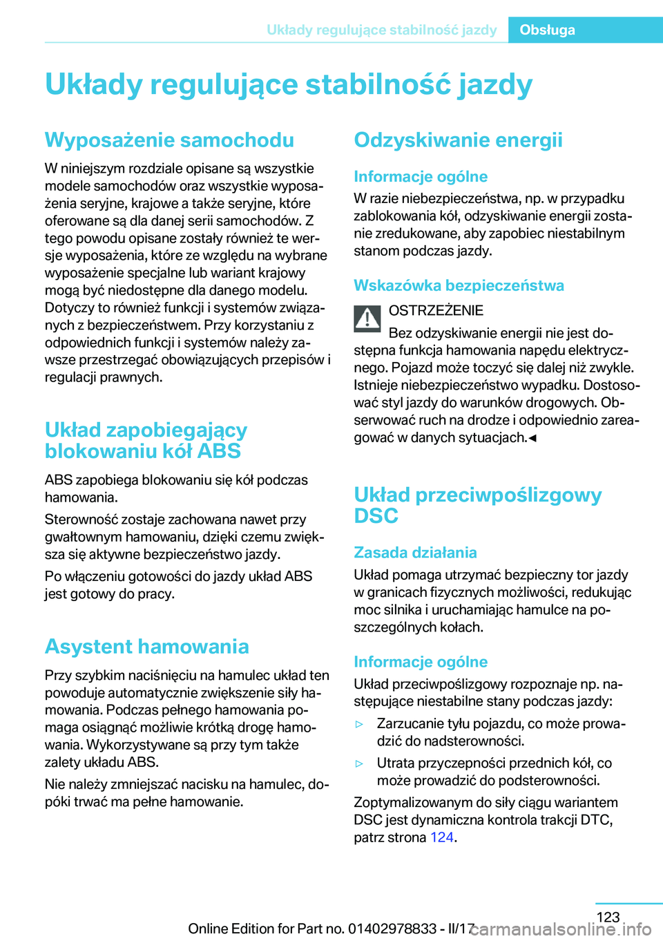 BMW I3 2017  Instrukcja obsługi (in Polish) �U�k�ł�a�d�y��r�e�g�u�l�u�j�