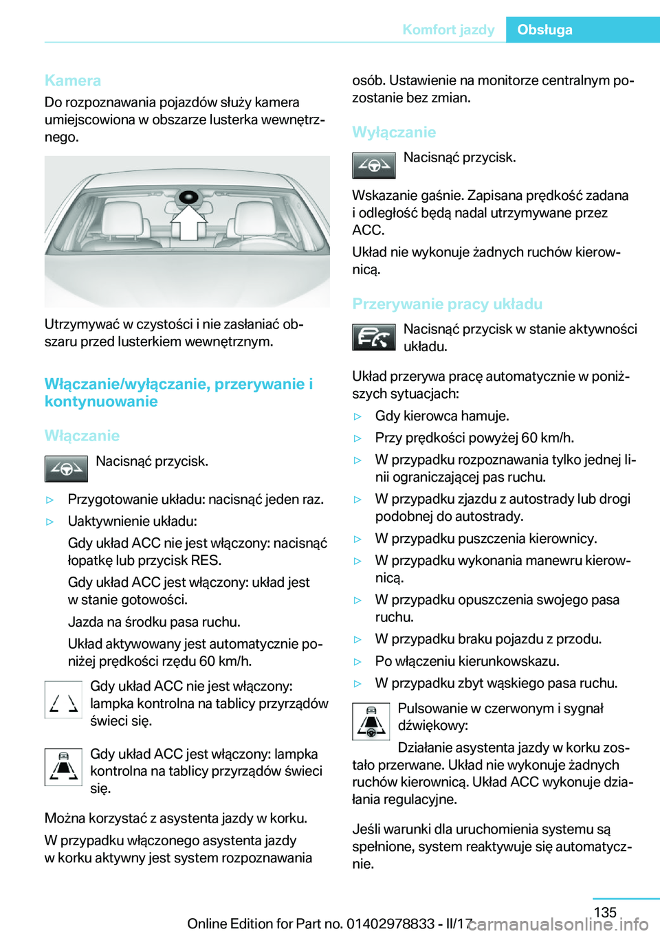 BMW I3 2017  Instrukcja obsługi (in Polish) �K�a�m�e�r�a�D�o� �r�o�z�p�o�z�n�a�w�a�n�i�a� �p�o�j�a�z�d�