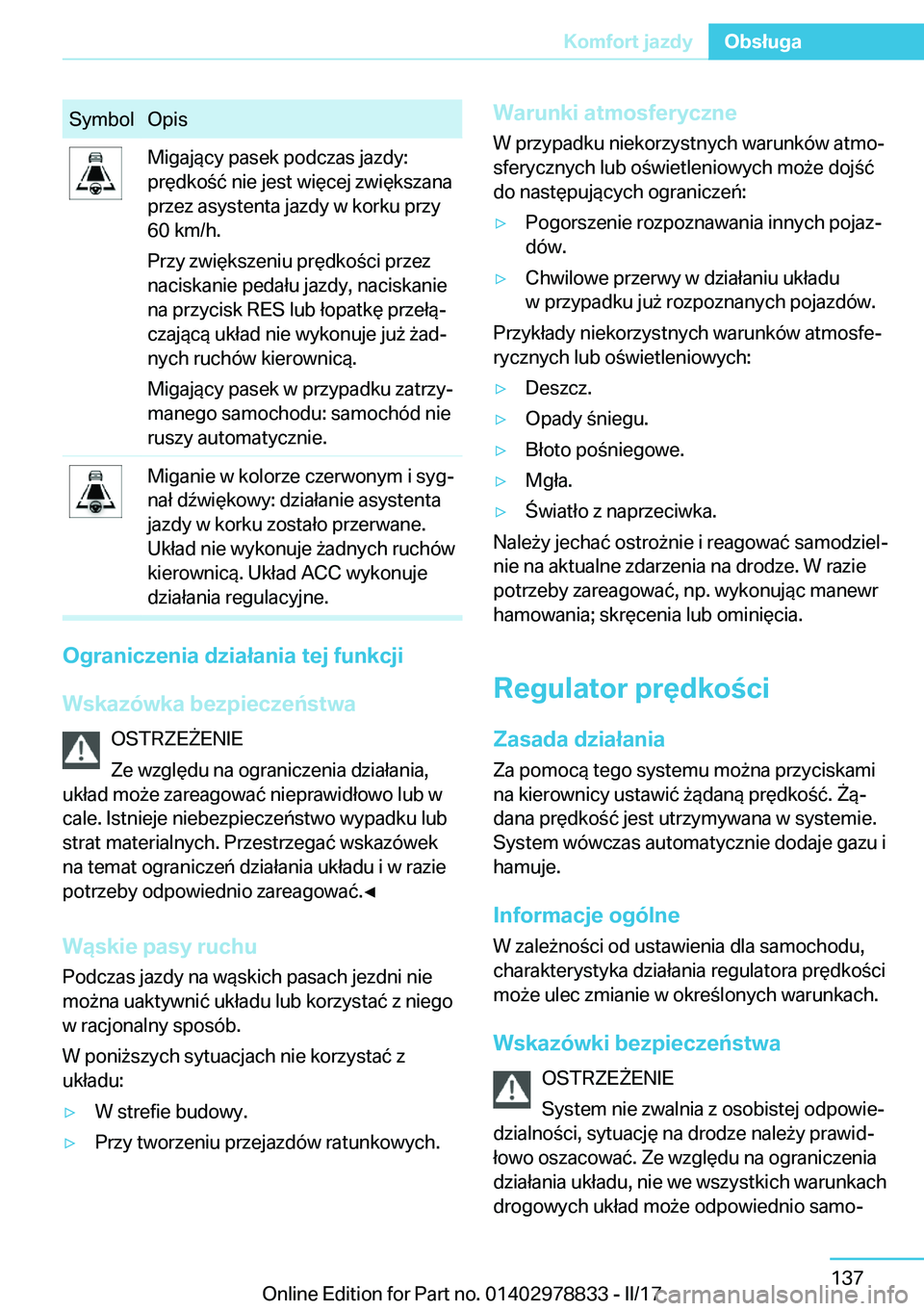 BMW I3 2017  Instrukcja obsługi (in Polish) �S�y�m�b�o�l�O�p�i�s�M�i�g�a�j�