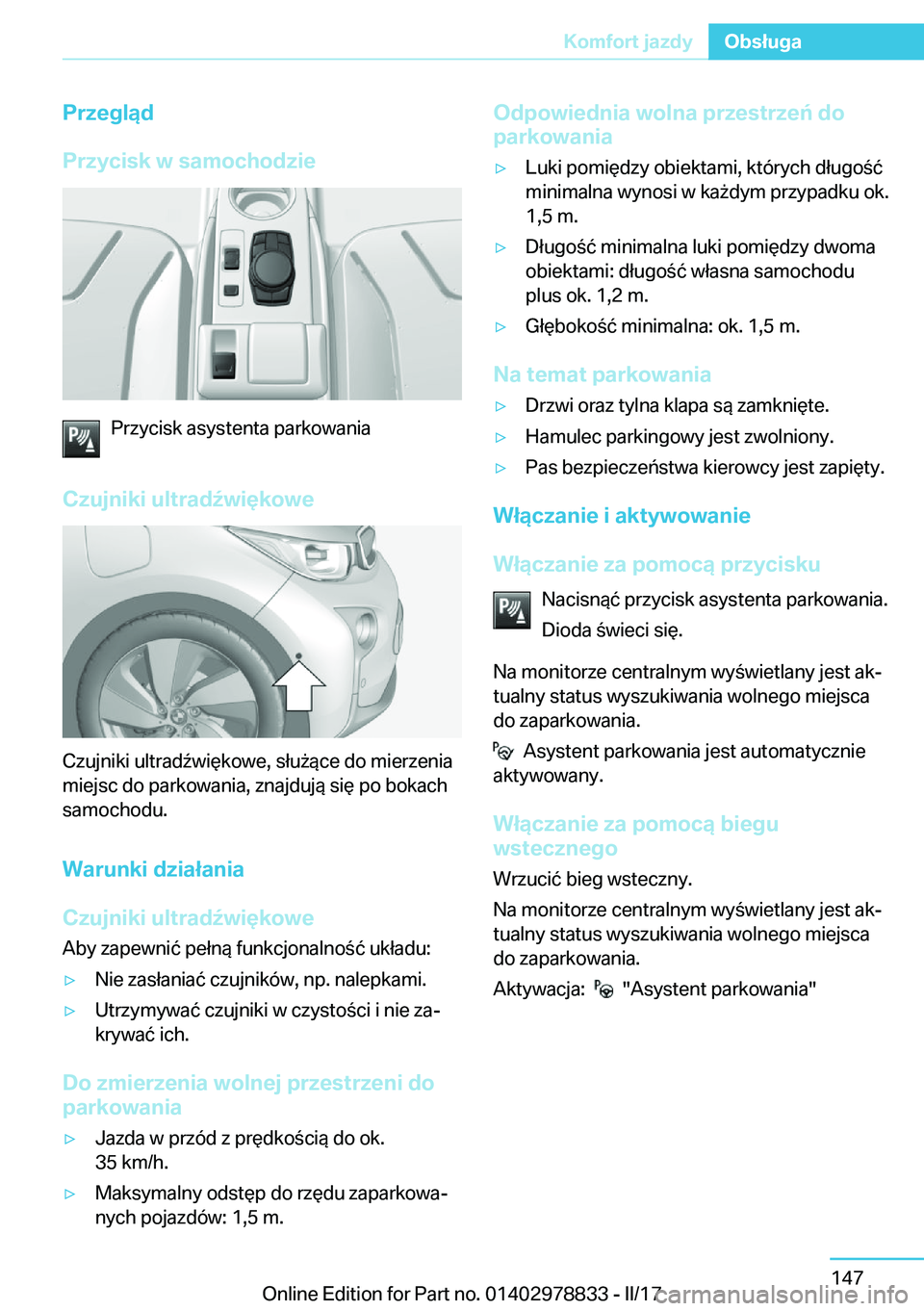 BMW I3 2017  Instrukcja obsługi (in Polish) �P�r�z�e�g�l�