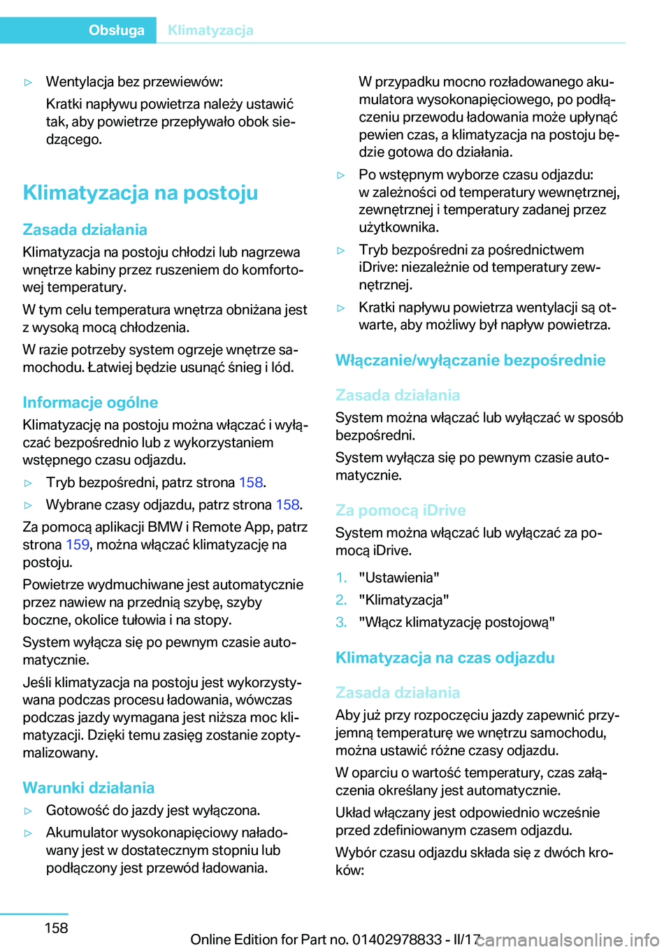 BMW I3 2017  Instrukcja obsługi (in Polish) 'y�W�e�n�t�y�l�a�c�j�a� �b�e�z� �p�r�z�e�w�i�e�w�