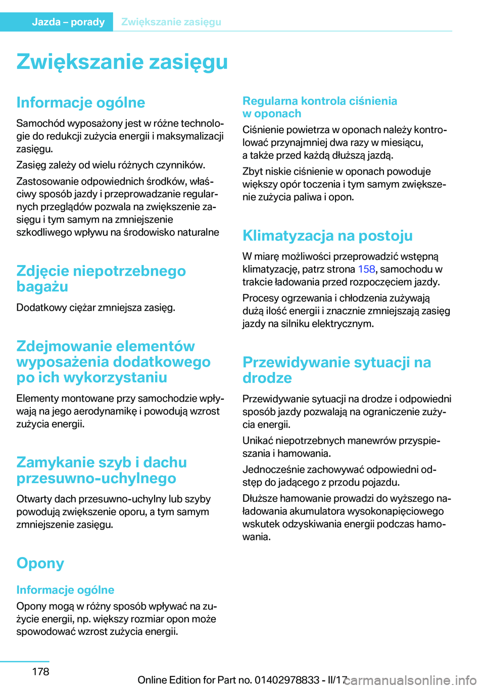 BMW I3 2017  Instrukcja obsługi (in Polish) �Z�w�i�