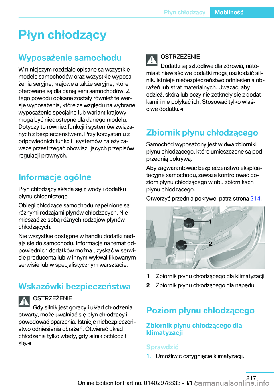 BMW I3 2017  Instrukcja obsługi (in Polish) �P�ł�y�n��c�h�ł�o�d�z�