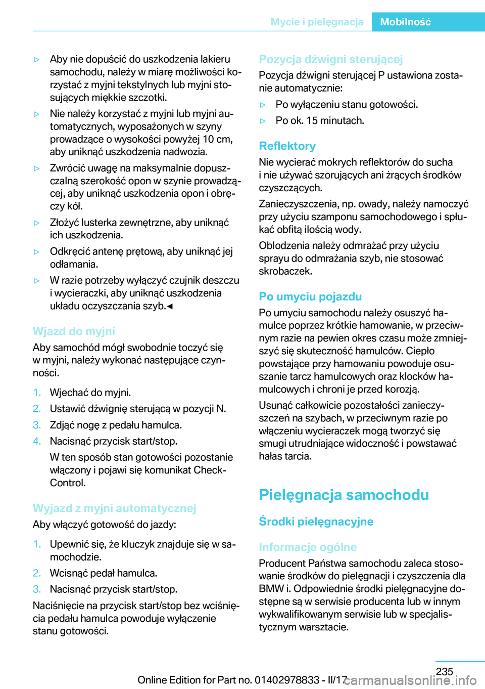 BMW I3 2017  Instrukcja obsługi (in Polish) 'y�A�b�y� �n�i�e� �d�o�p�u �c�i�