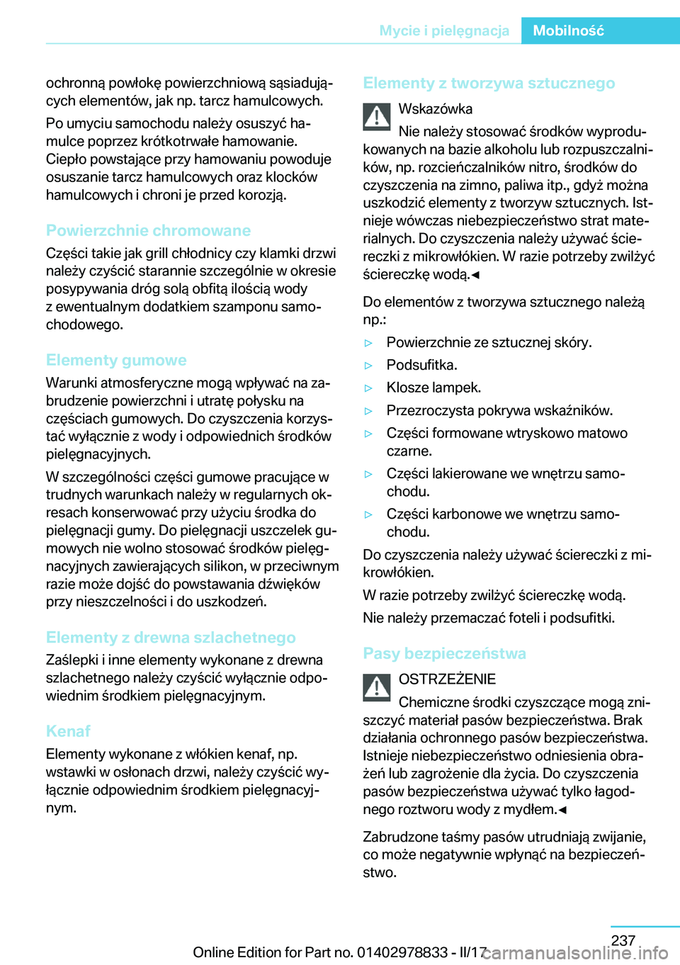 BMW I3 2017  Instrukcja obsługi (in Polish) �o�c�h�r�o�n�n�