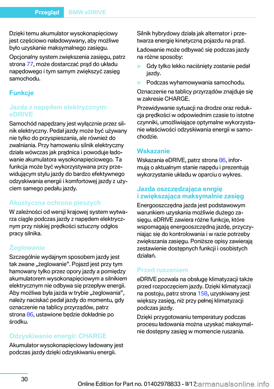 BMW I3 2017  Instrukcja obsługi (in Polish) �D�z�i�