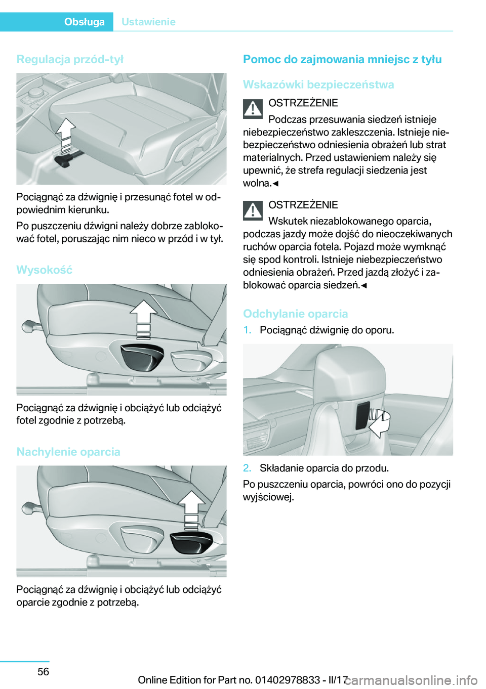 BMW I3 2017  Instrukcja obsługi (in Polish) �R�e�g�u�l�a�c�j�a��p�r�z�