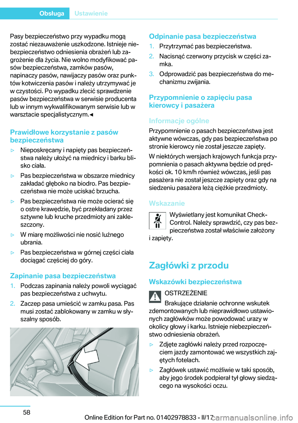 BMW I3 2017  Instrukcja obsługi (in Polish) �P�a�s�y� �b�e�z�p�i�e�c�z�e�