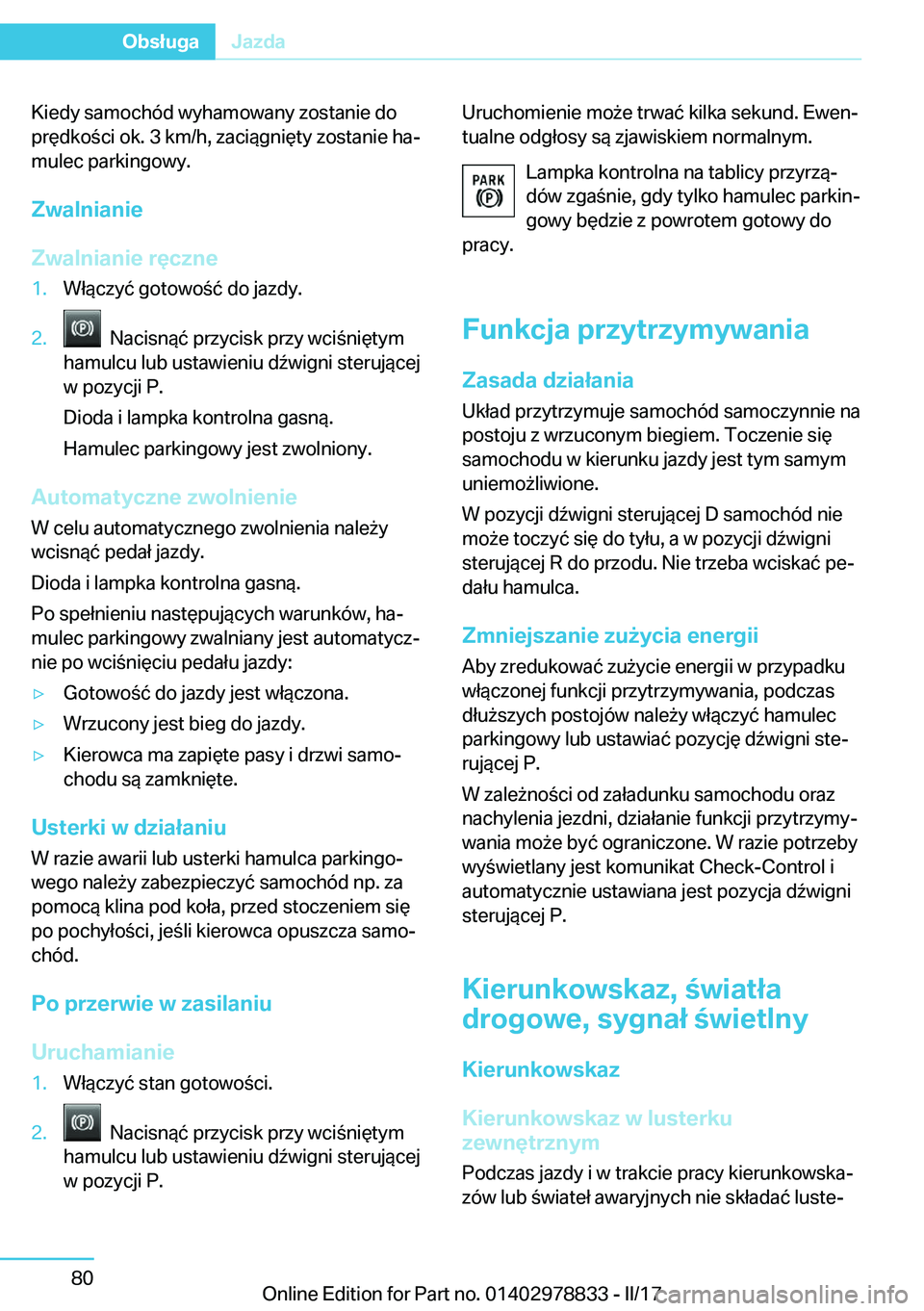 BMW I3 2017  Instrukcja obsługi (in Polish) �K�i�e�d�y� �s�a�m�o�c�h�