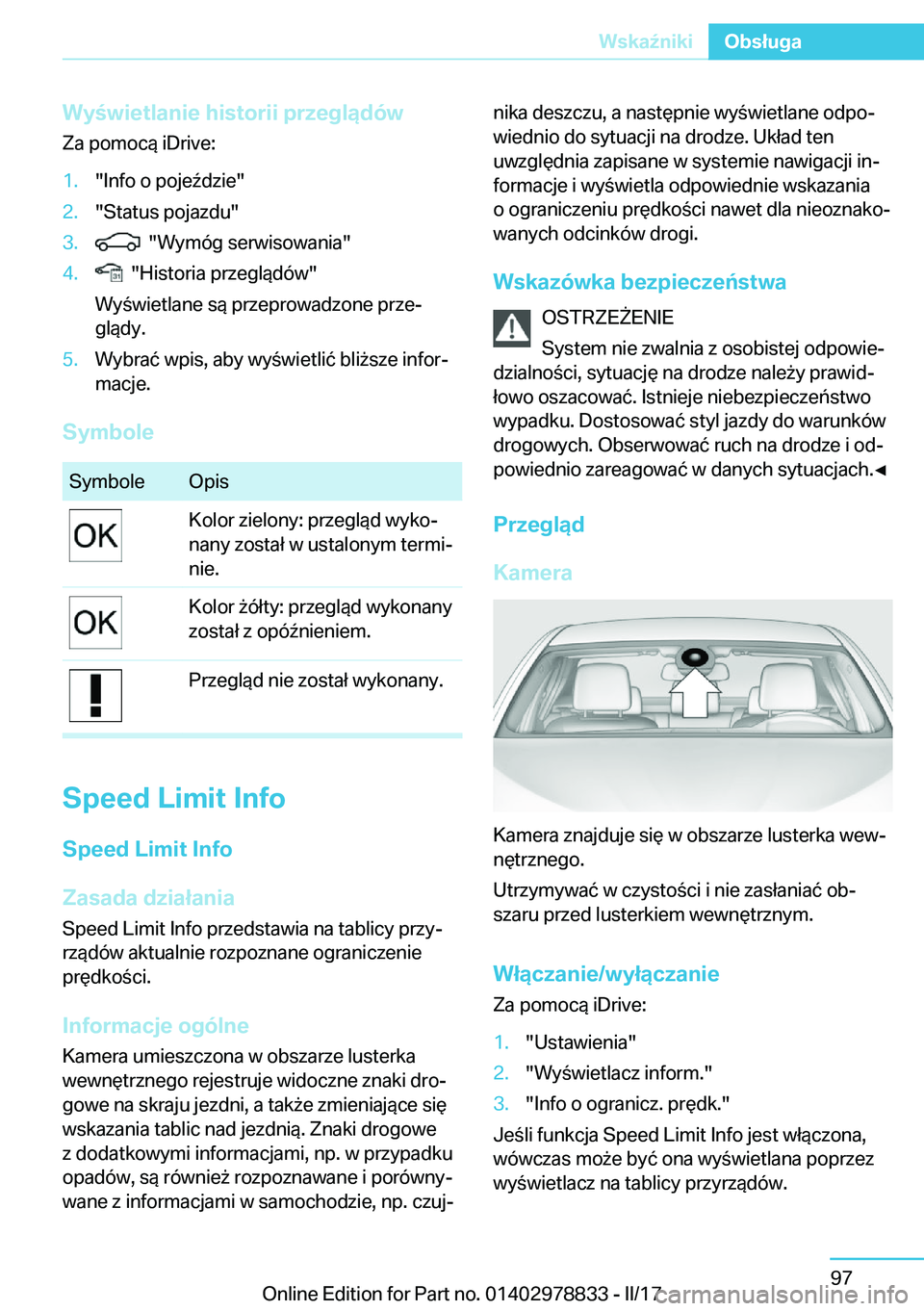 BMW I3 2017  Instrukcja obsługi (in Polish) �W�y�w�i�e�t�l�a�n�i�e��h�i�s�t�o�r�i�i��p�r�z�e�g�l�