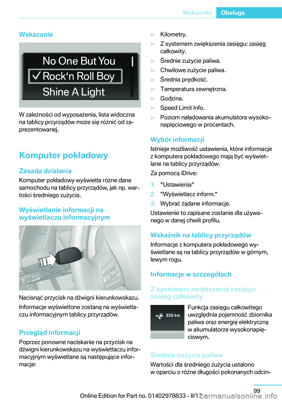 BMW I3 2017  Instrukcja obsługi (in Polish) �W�s�k�a�z�a�n�i�e
�W� �z�a�l�e 9�n�o �c�i� �o�d� �w�y�p�o�s�a 9�e�n�i�a�,� �l�i�s�t�a� �w�i�d�o�c�z�n�a
�n�a� �t�a�b�l�i�c�y� �p�r�z�y�r�z�