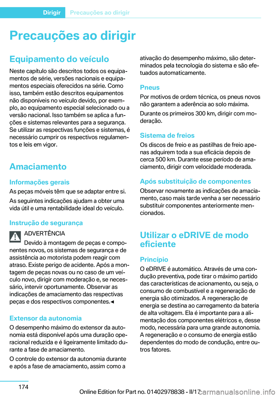 BMW I3 2017  Manual do condutor (in Portuguese) �P�r�e�c�a�u�