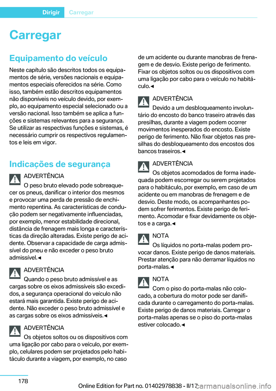 BMW I3 2017  Manual do condutor (in Portuguese) �C�a�r�r�e�g�a�r�E�q�u�i�p�a�m�e�n�t�o��d�o��v�e�