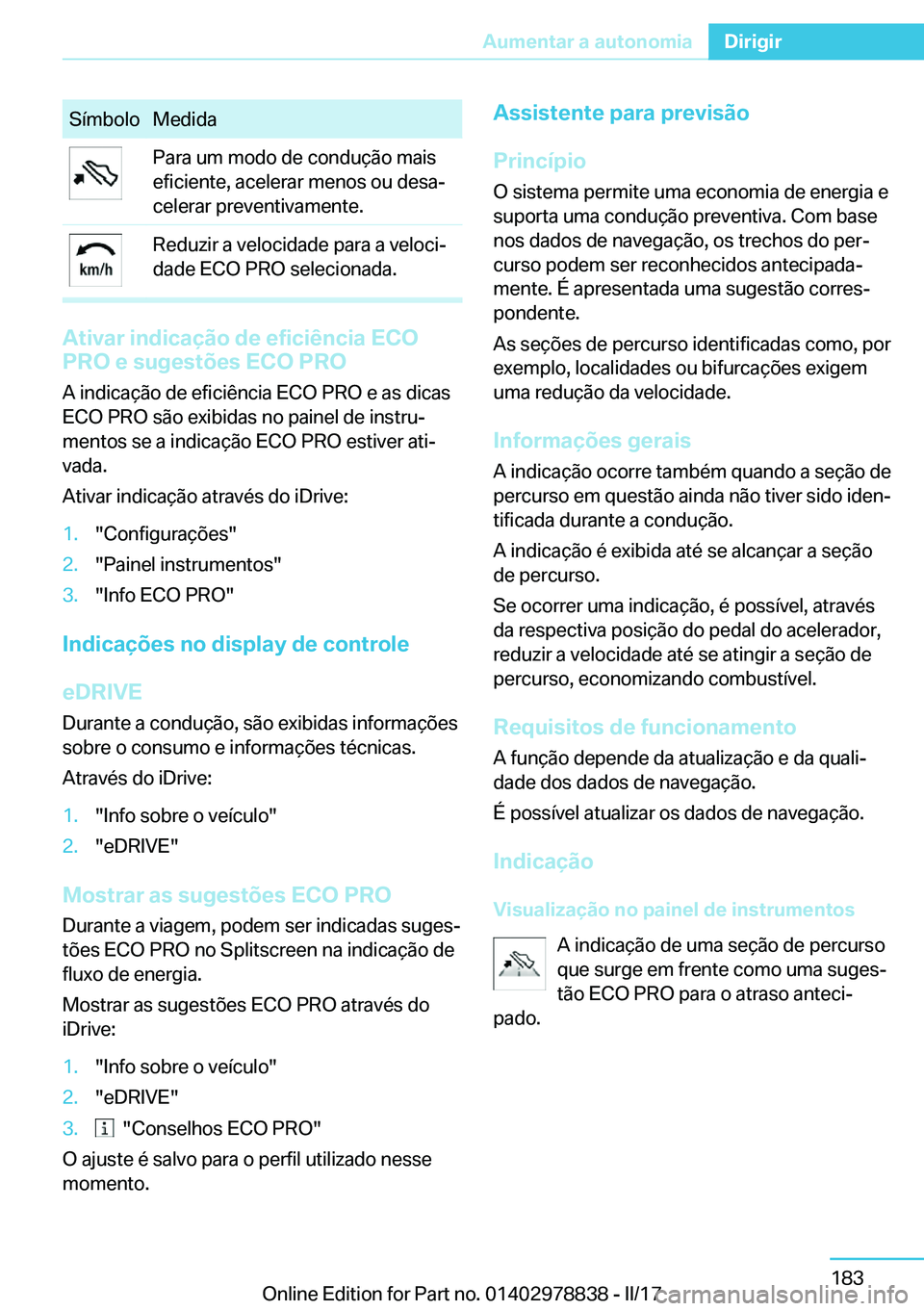 BMW I3 2017  Manual do condutor (in Portuguese) �S�