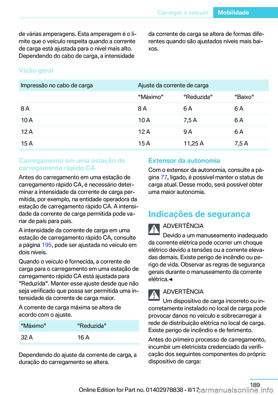 BMW I3 2017  Manual do condutor (in Portuguese) �d�e� �v�á�r�i�a�s� �a�m�p�e�r�a�g�e�n�s�.� �E�s�t�a� �a�m�p�e�r�a�g�e�m� �é� �o� �l�iª
�m�i�t�e� �q�u�e� �o� �v�e�