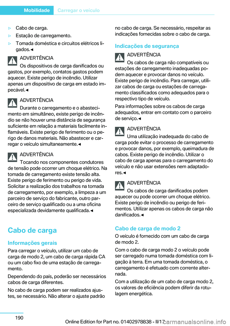 BMW I3 2017  Manual do condutor (in Portuguese) y�C�a�b�o� �d�e� �c�a�r�g�a�.y�E�s�t�a�