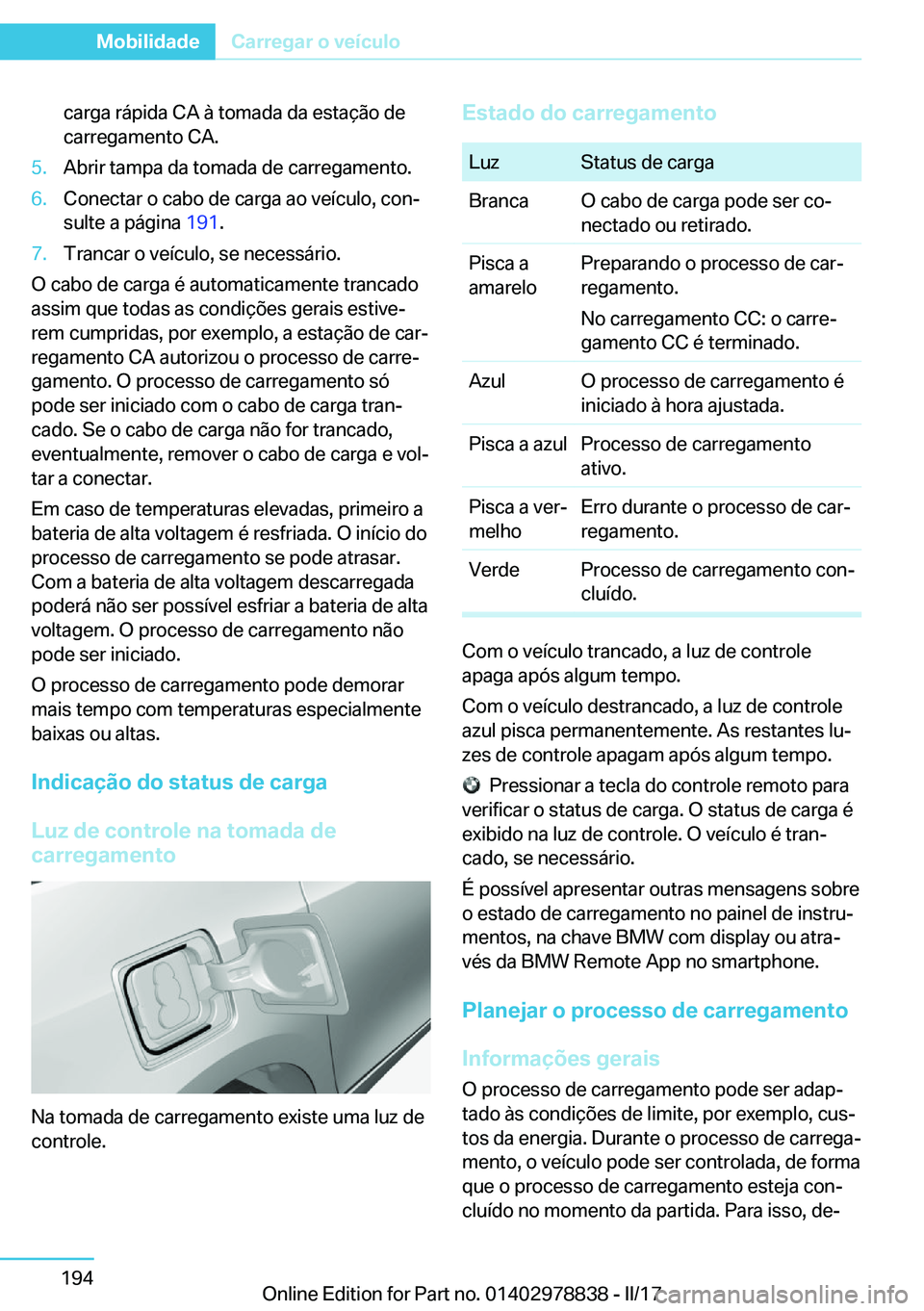 BMW I3 2017  Manual do condutor (in Portuguese) �c�a�r�g�a� �r�á�p�i�d�a� �C�A� �à� �t�o�m�a�d�a� �d�a� �e�s�t�a�