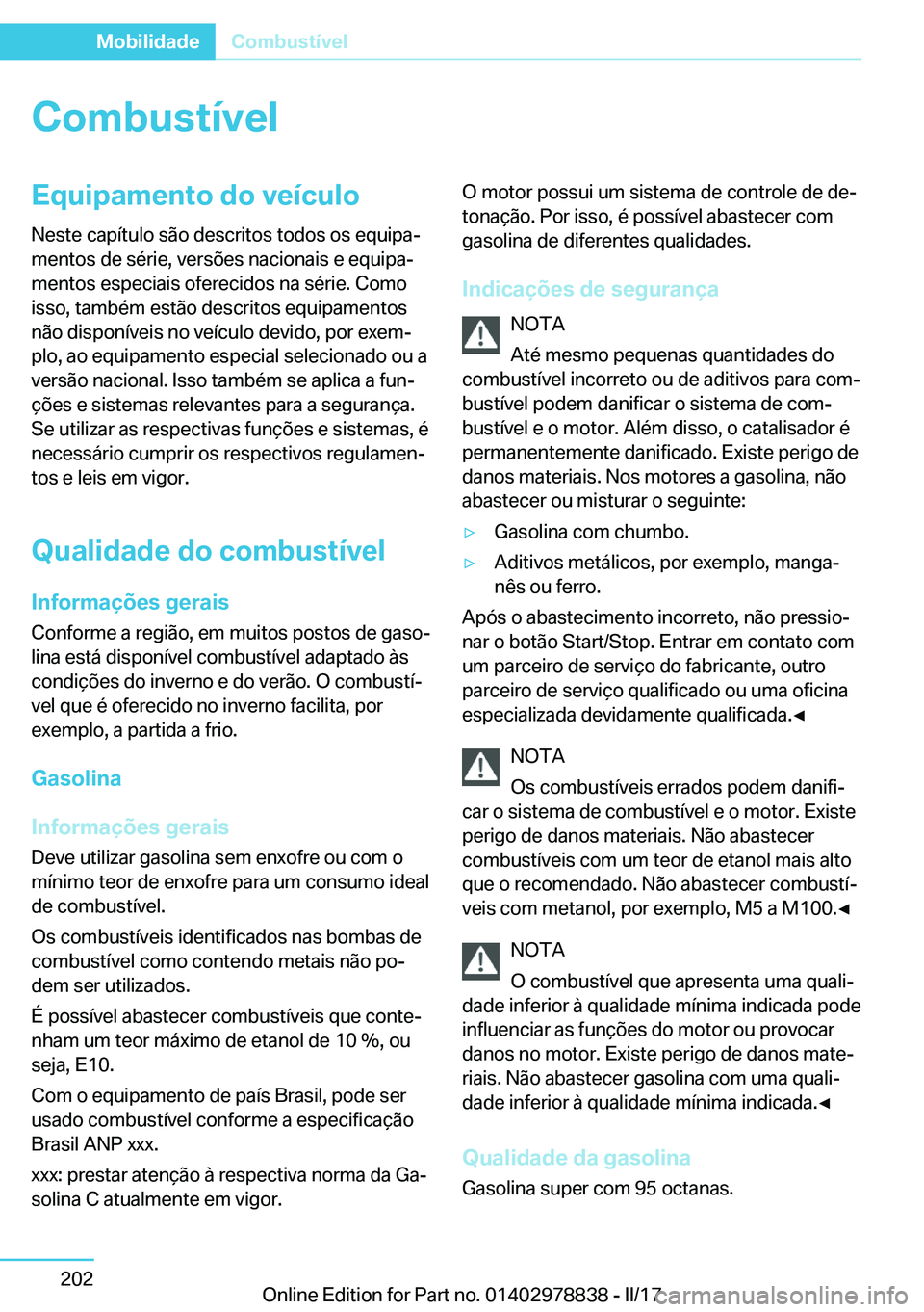 BMW I3 2017  Manual do condutor (in Portuguese) �C�o�m�b�u�s�t�