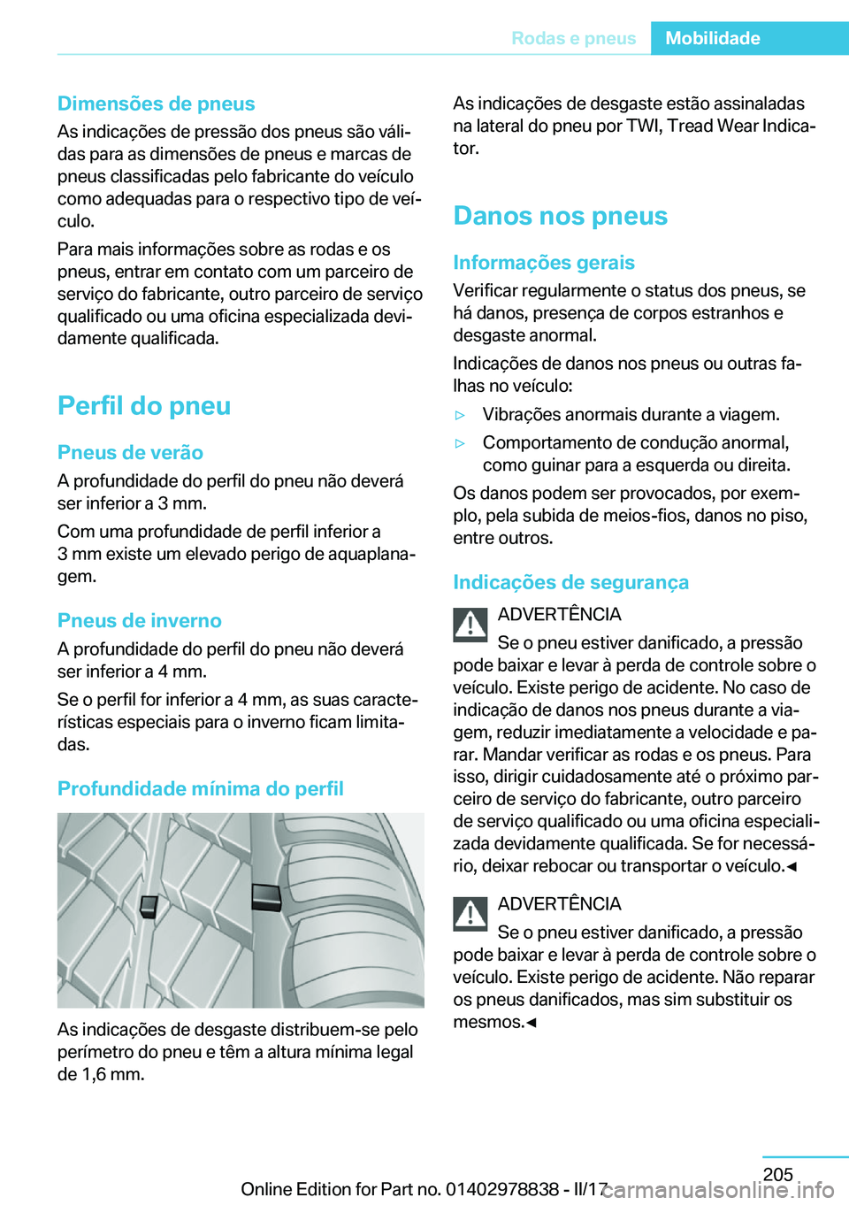 BMW I3 2017  Manual do condutor (in Portuguese) �D�i�m�e�n�s�õ�e�s��d�e��p�n�e�u�s�A�s� �i�n�d�i�c�a�