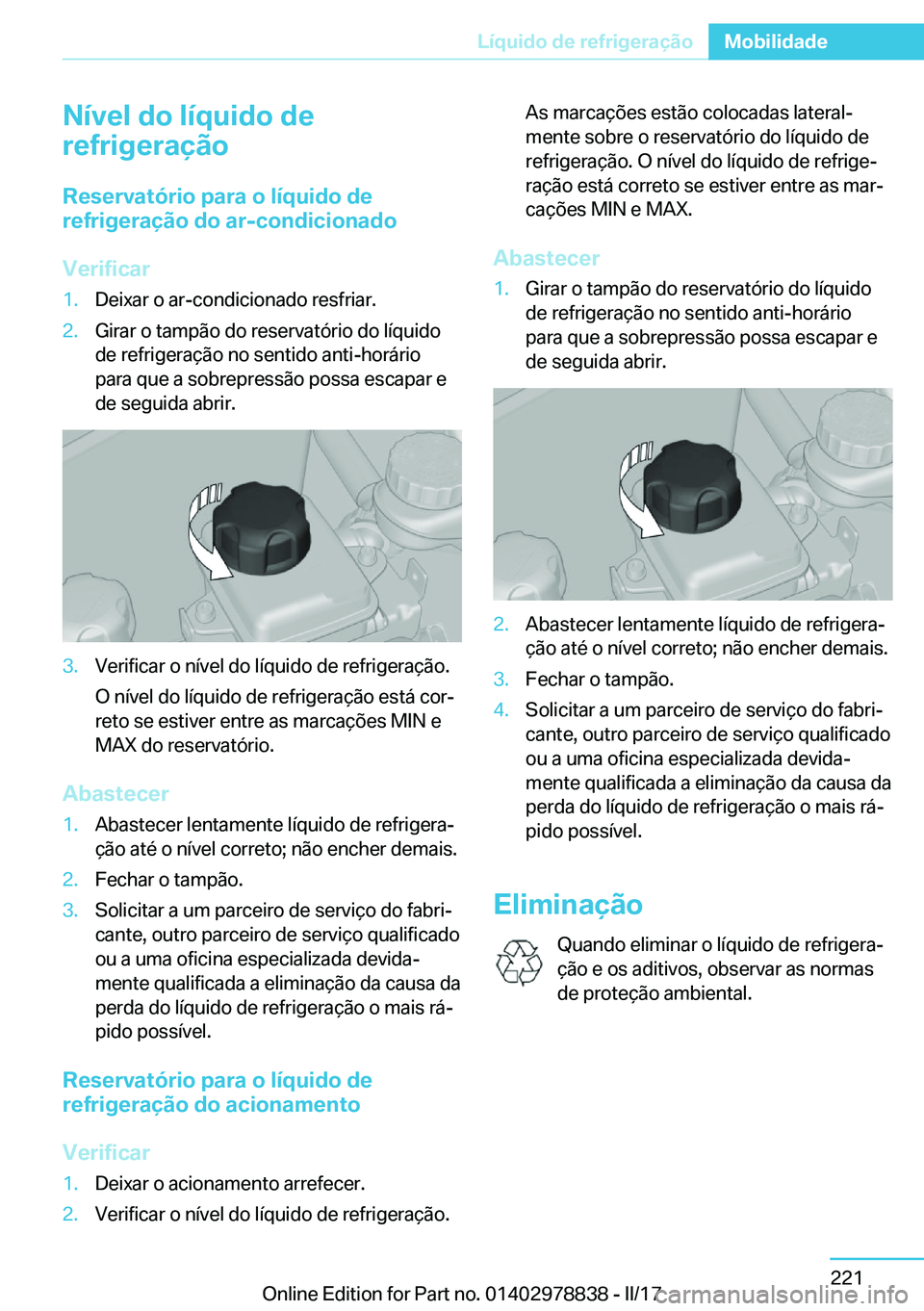 BMW I3 2017  Manual do condutor (in Portuguese) �N�