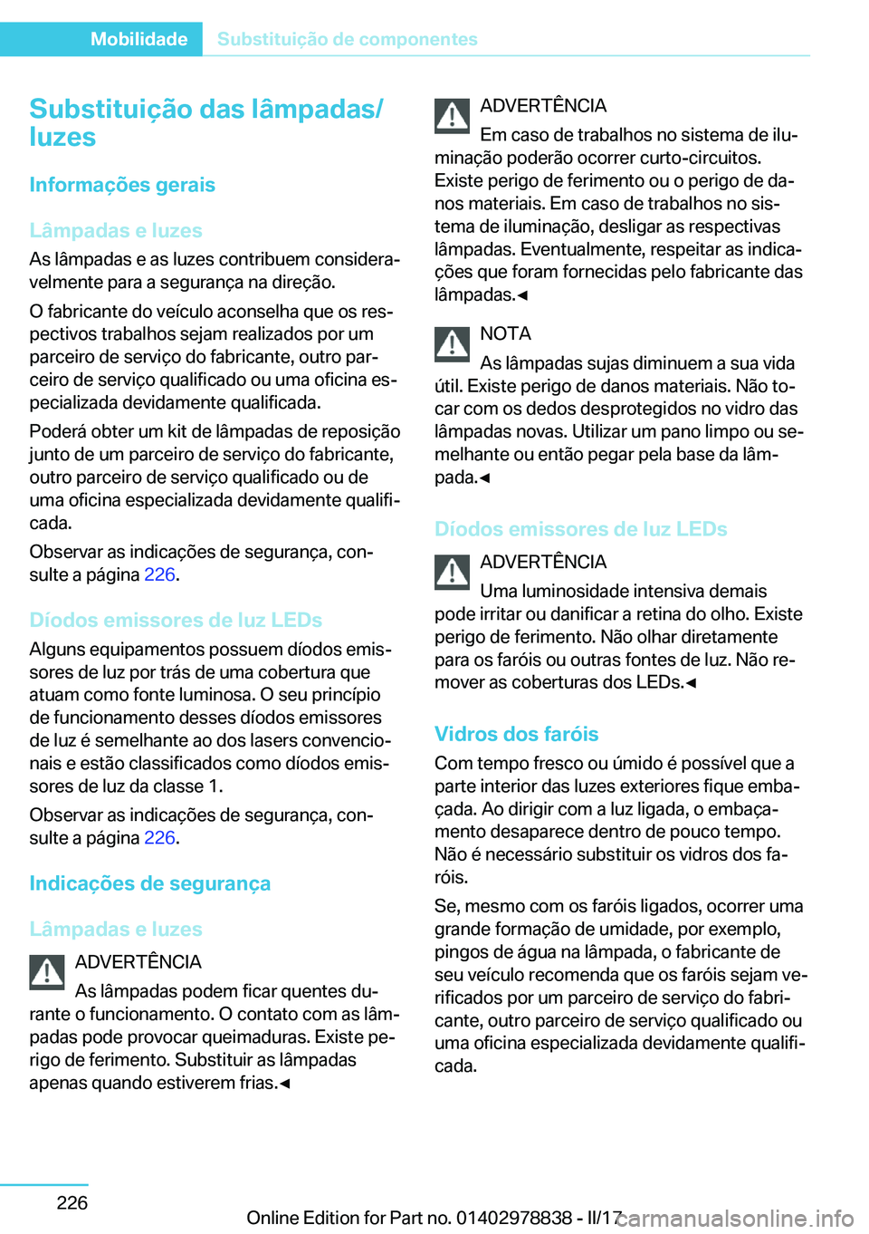 BMW I3 2017  Manual do condutor (in Portuguese) �S�u�b�s�t�i�t�u�i�