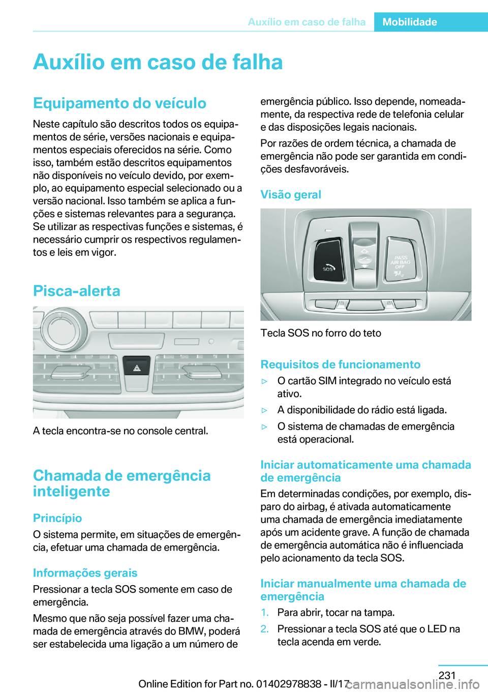 BMW I3 2017  Manual do condutor (in Portuguese) �A�u�x�