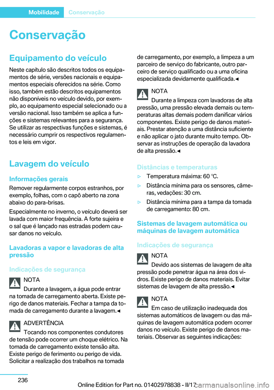 BMW I3 2017  Manual do condutor (in Portuguese) �C�o�n�s�e�r�v�a�