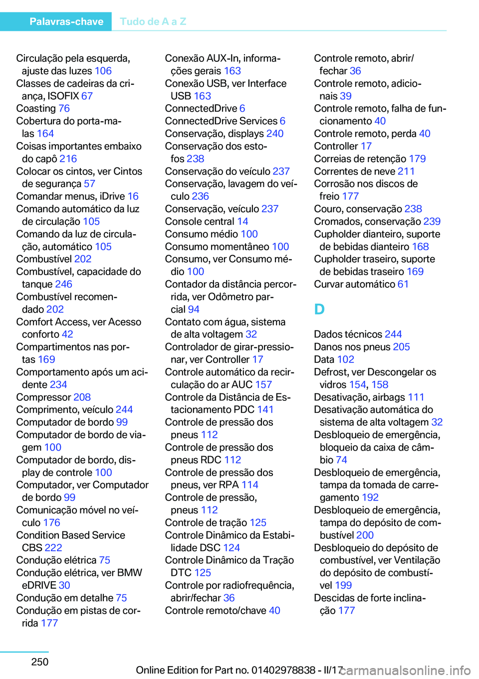 BMW I3 2017  Manual do condutor (in Portuguese) �C�i�r�c�u�l�a�