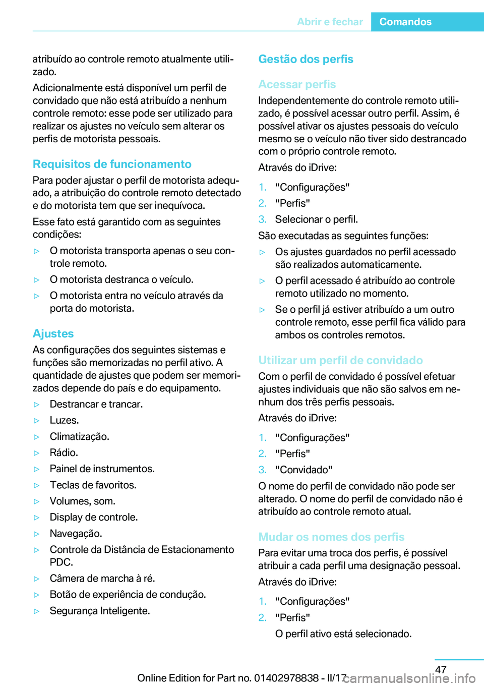 BMW I3 2017  Manual do condutor (in Portuguese) �a�t�r�i�b�u�