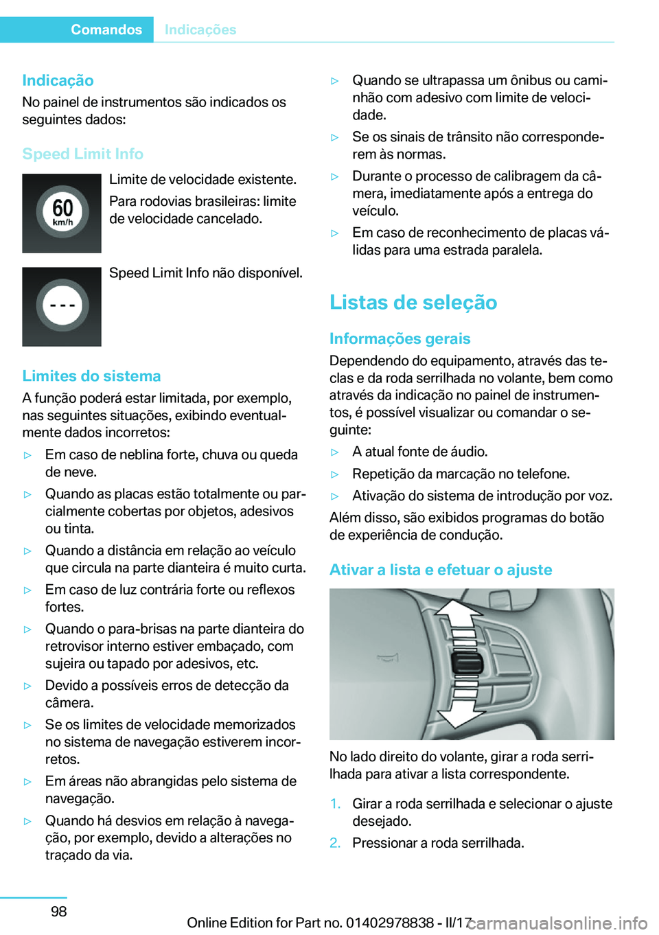 BMW I3 2017  Manual do condutor (in Portuguese) �I�n�d�i�c�a�